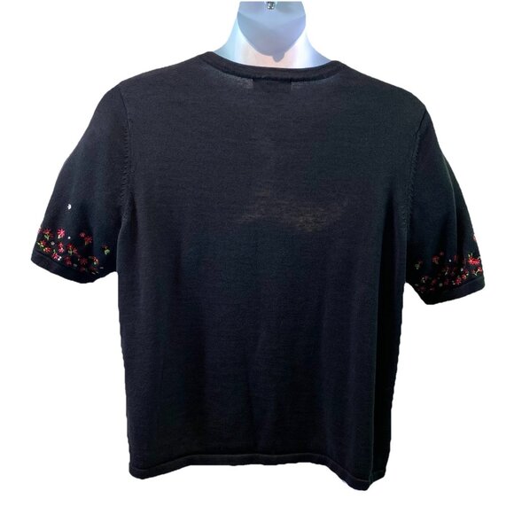 CJ Banks Womens Cardigan Sweater Black Linen Cotton Blend Floral Embroidery 2X - Picture 2 of 8